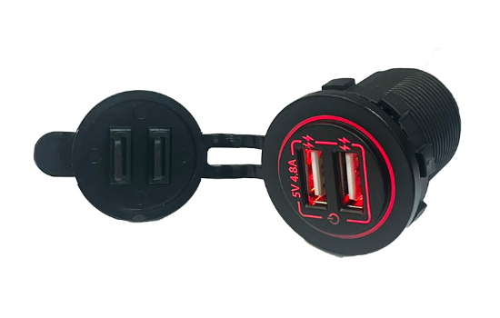 USB-A Dual Port Charger, 2.4A + 2.4A (Independent Power Per Port), Laser-Etched Backlight and Touch Button to Turn Off Charger – Smart Charging USBA Dual Port Charger, 2.4A + 2.4A (Independent Power Per Port), LaserEtched Backlight and Touch Button to Turn Off Charger with fast and efficient charging._0