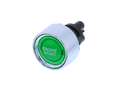 Engine starter button switch with LED illuminated button. Find the SA series available in three different colors (Red, Green and Blue) and with either ENGINE START printed text or blank face actuators. Supplied with a rear nut for easy dash panel mounting_0