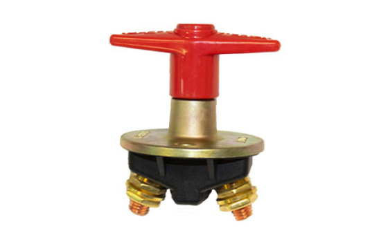 This battery disconnect switch is used as a battery isolator in marine, transportation and automotive applications. The switch's bright red T-handle is fixed, highly visible and easily utilized in cases of emergency use. It is water and dust protected and_1