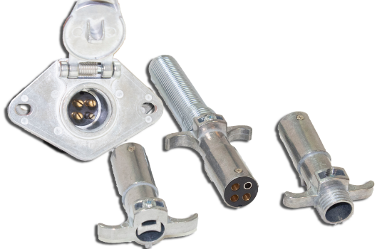 4-Pole Round connectors allow the basic hookup of the three lighting functions (running, turn, and brake lights) plus one pin for a ground wire. For automobile, truck, marine and recreational vehicle use. Manufactured using rugged diecast zinc that provid