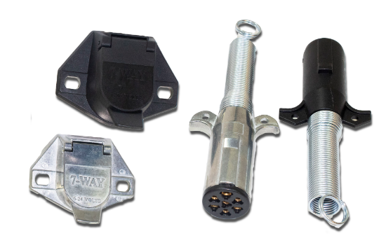 7-Pole Round connectors designed to meet the demands of heavy-duty trucks, trailers and utility vehicles. Meet or exceeds SAE J560 standards. The rugged diecast zinc housing provides superior corrosion resistance while the lightweight high-impact nylon ho