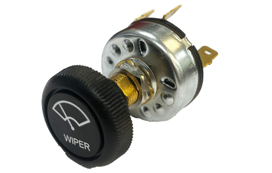 Switch Components electrical windshield wiper switches for heavy-duty vehicles. Reliable in-cabin control, durable design, and support for 1 or 2 wiper motors.