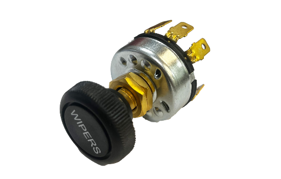 Switch Components electrical windshield wiper switches for heavy-duty vehicles. Reliable in-cabin control, durable design, and support for 1 or 2 wiper motors.