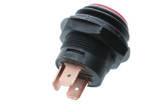 PC Push Button Switch Series is designed with a round actuator and body and an IP65 rated splash proof rubber boot that ensures protection against water and moisture (IP 65). Find PC Series available in either a momentary or latching actuation and with re