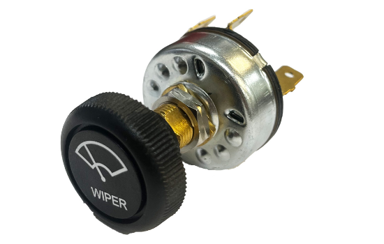 Switch Components electrical windshield wiper switches for heavy-duty vehicles. Reliable in-cabin control, durable design, and support for 1 or 2 wiper motors.