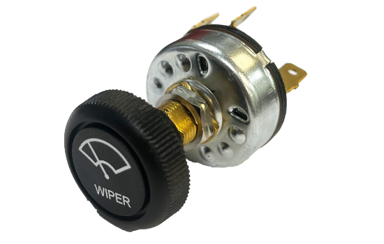 Switch Components electrical windshield wiper switches for heavy-duty vehicles. Reliable in-cabin control, durable design, and support for 1 or 2 wiper motors.