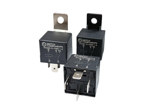 40A automotive relay with Form A, Form C, dual-pin, or Form U contact options. Multiple bracket styles, 12V/24V coil