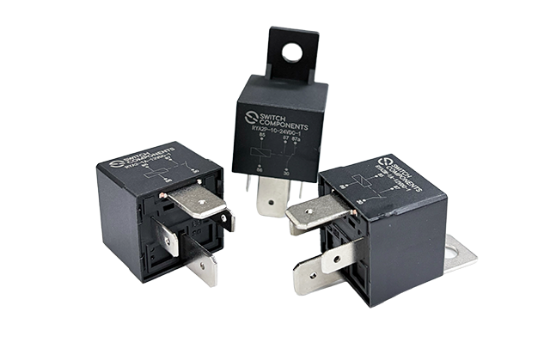 Switch Components' RYA2 delivers 80A continuous switching for high-load automotive circuits, with no-bracket, plastic, or metal mounting options.