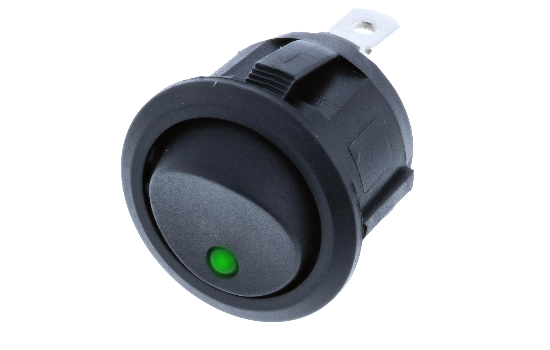 RA2-1A-DC-2-GL-ROCKER SWITCHES(1) RA2 Round Rockers are illuminated by a dot LED offered in four different colors. Its snap-in design is compatible with a majority of standard panel cutouts. Used in a wide variety of applications including appliances and computers and peripherals.