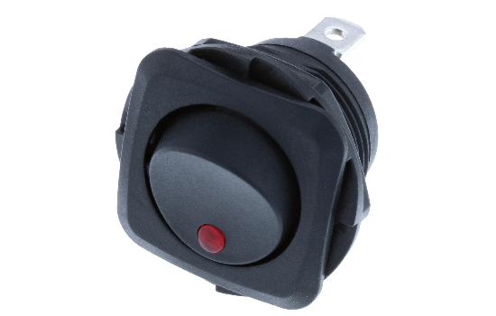 RB2-1A-DC-2-B-1-ROCKER SWITCH(2) Switch Components Inc’s RB Series are designed as a round hole rocker with a square face that has multiple illuminated options. Designed with dust resistant black nylon housing with back-up nut design. It is great for automotive, marine and industrial app