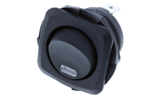 Switch Components Inc’s RB Series are designed as a round hole rocker with a square face that has multiple illuminated options. Designed with dust resistant black nylon housing with back-up nut design. It is great for automotive, marine and industrial app