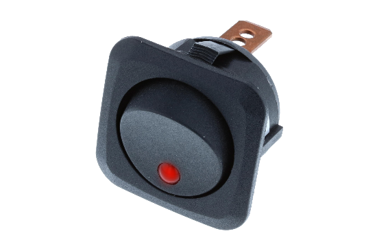 Switch Components Inc’s RB Series are designed as a round hole rocker with a square face that has multiple illuminated options. Designed with dust resistant black nylon housing with back-up nut design. It is great for automotive, marine and industrial app