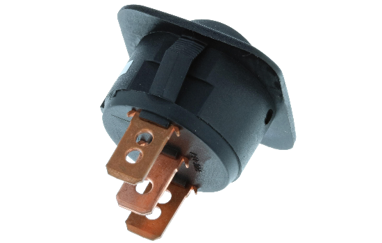 Switch Components Inc’s RB Series are designed as a round hole rocker with a square face that has multiple illuminated options. Designed with dust resistant black nylon housing with back-up nut design. It is great for automotive, marine and industrial app