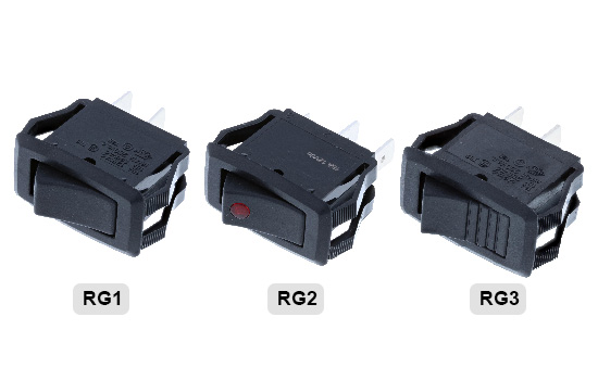 RG1 Series midsize rockers are offered non-illuminated or illuminated and with a two-color molded actuator and bezel (Black and Red) option. Recommended for home appliances, computer equipment, automotive and industrial controls uses.