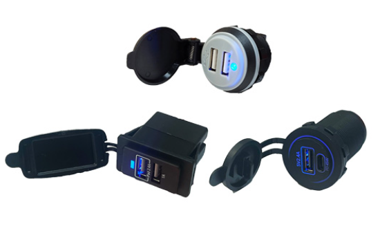 Assorted USB Charging Ports featuring single and dual-port designs with USB-A, USB-C, and PD USB-C for versatile charging solutions.